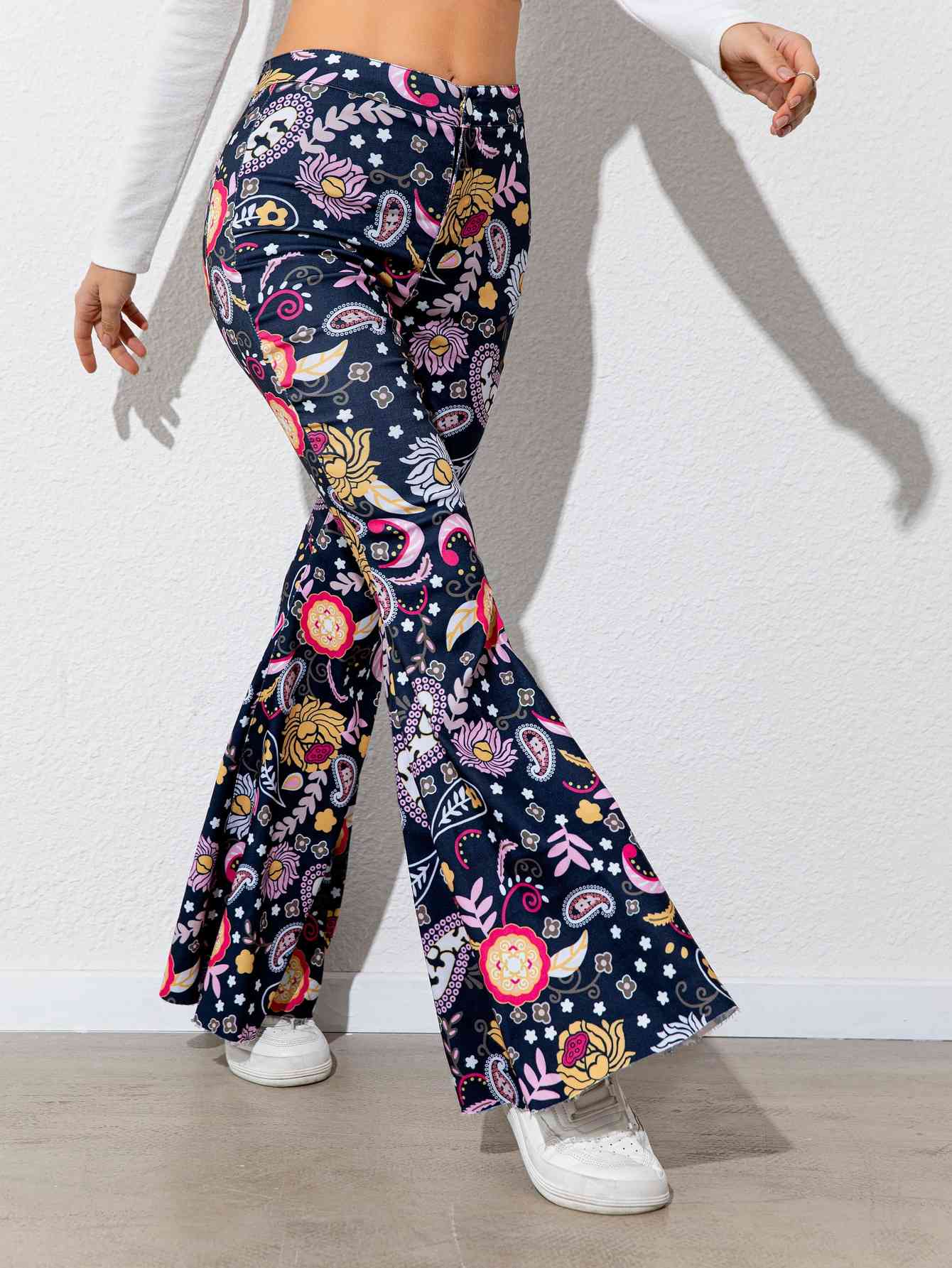 Floral High Waist Flare Leg Pants - Pahabu - Women's Clothing & Shop