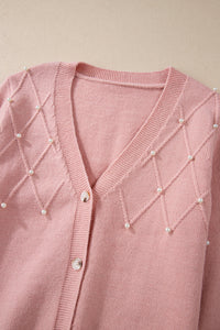 Beaded V-Neck Button Up Long Sleeve Cardigan - Pahabu - Women's Clothing & Shop