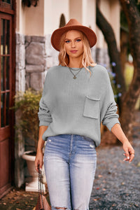 Round Neck Sweater with Pocket - Pahabu - Women's Clothing & Shop