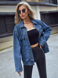Pocketed Button Down Collared Neck Denim Top - Pahabu - Women's Clothing & Shop