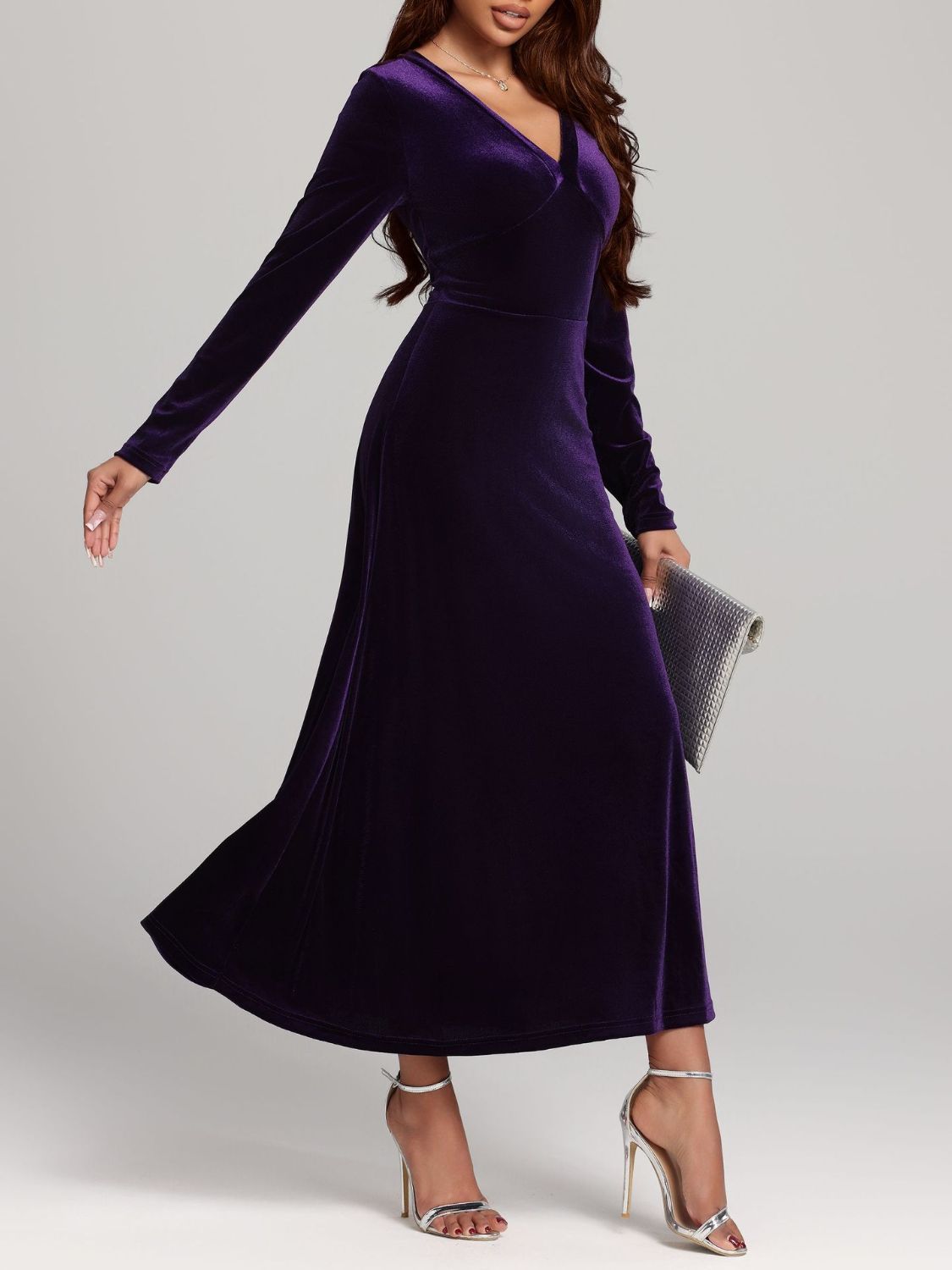 V-Neck Long Sleeve Velvet Dress - Pahabu - Women's Clothing & Shop