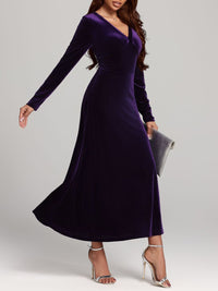 V-Neck Long Sleeve Velvet Dress - Pahabu - Women's Clothing & Shop