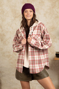 Drawstring Plaid Long Sleeve Hooded Jacket - Pahabu - Women's Clothing & Shop