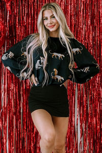 Animal Pattern Round Neck Long Sleeve Blouse - Pahabu - Women's Clothing & Shop