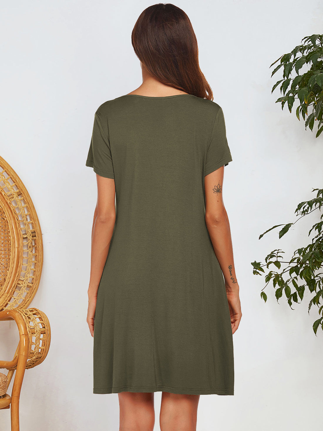 Notched Short Sleeve Mini Lounge Dress - Pahabu - Women's Clothing & Shop