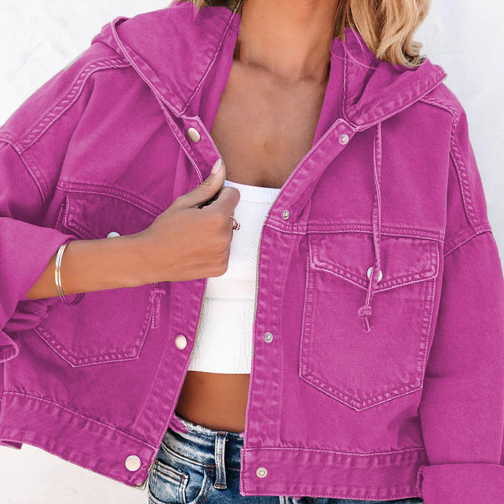 Hooded Dropped Shoulder Denim Jacket - Pahabu - Women's Clothing & Shop