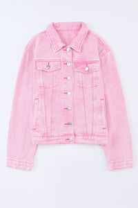 Pocketed Button Up Collared Neck Denim Jacket - Pahabu - Women's Clothing & Shop