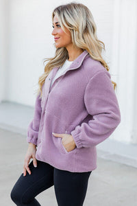 Snap Down Long Sleeve Sherpa Jacket - Pahabu - Women's Clothing & Shop