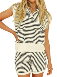 Striped Cap Sleeve Top and Shorts Sweater Set - Pahabu - Women's Clothing & Shop