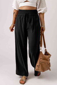 Drawstring Smocked Waist Wide Leg Pants - Pahabu - Women's Clothing & Shop