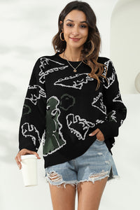 Dinosaur Print Pullover Sweater - Pahabu - Women's Clothing & Shop