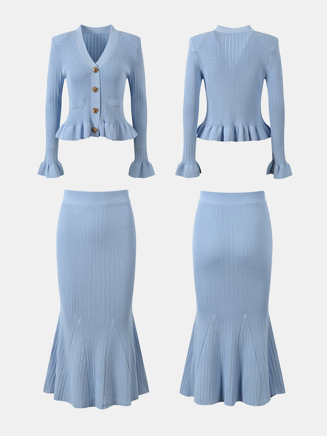 Ruffled V-Neck Top and Midi Skirt Sweater Set - Pahabu - Women's Clothing & Shop