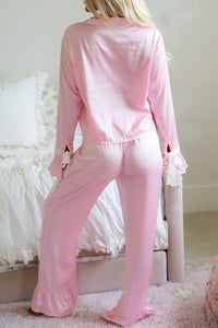 Collared Neck Long Sleeve Top and Pants Lounge Set - Pahabu - Women's Clothing & Shop