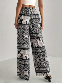 Printed Wide Leg Elastic Waist Pants - Pahabu - Women's Clothing & Shop