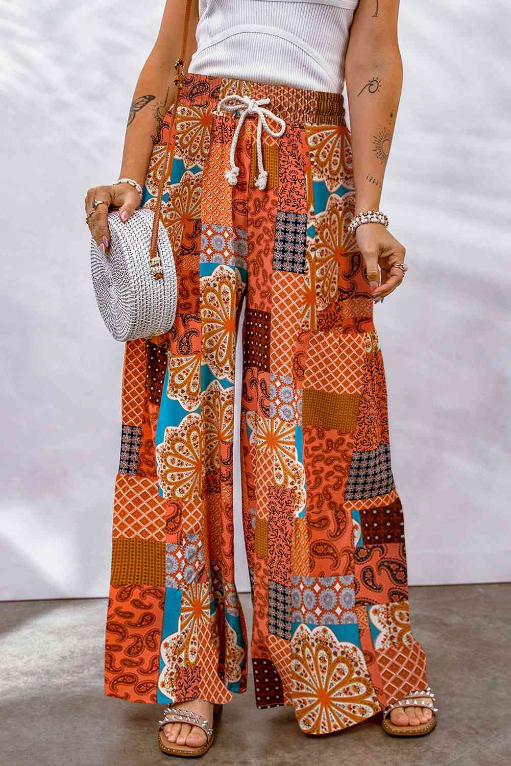 Bohemian Patchwork Drawstring Wide Leg Pants - Pahabu - Women's Clothing & Shop