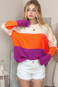 Round Neck Color Block Sweater - Pahabu - Women's Clothing & Shop