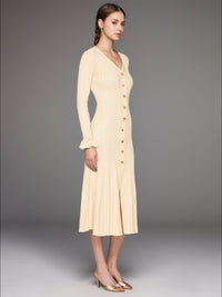 V-Neck Flounce Sleeve Sweater Dress - Pahabu - Women's Clothing & Shop