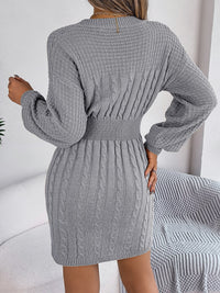 Cable-Knit Cutout Round Neck Slit Sweater Dress - Pahabu - Women's Clothing & Shop