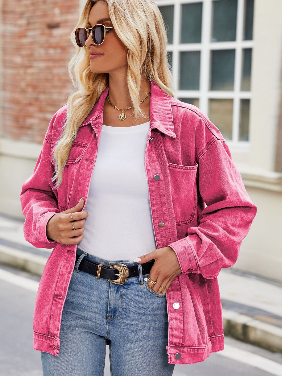Button Up Denim Jacket with Pockets - Pahabu - Women's Clothing & Shop