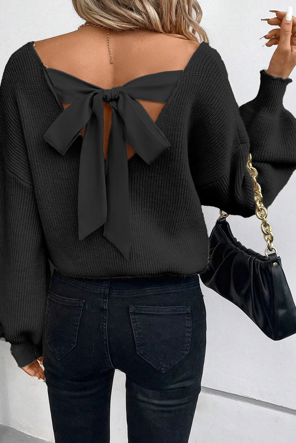 Tied V-Neck Long Sleeve Sweater - Pahabu - Women's Clothing & Shop