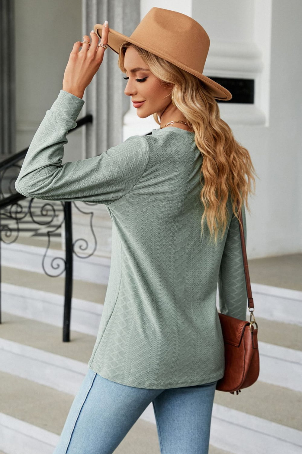 Notched Neck Long Sleeve Buttoned Blouse - Pahabu - Women's Clothing & Shop