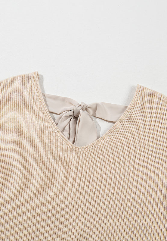 Tied Back V-Neck Long Sleeve Sweater - Pahabu - Women's Clothing & Shop