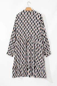 Plus Size Printed Johnny Collar Long Sleeve Dress - Pahabu - Women's Clothing & Shop