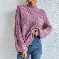 Cable-Knit Mock Neck Long Sleeve Sweater - Pahabu - Women's Clothing & Shop