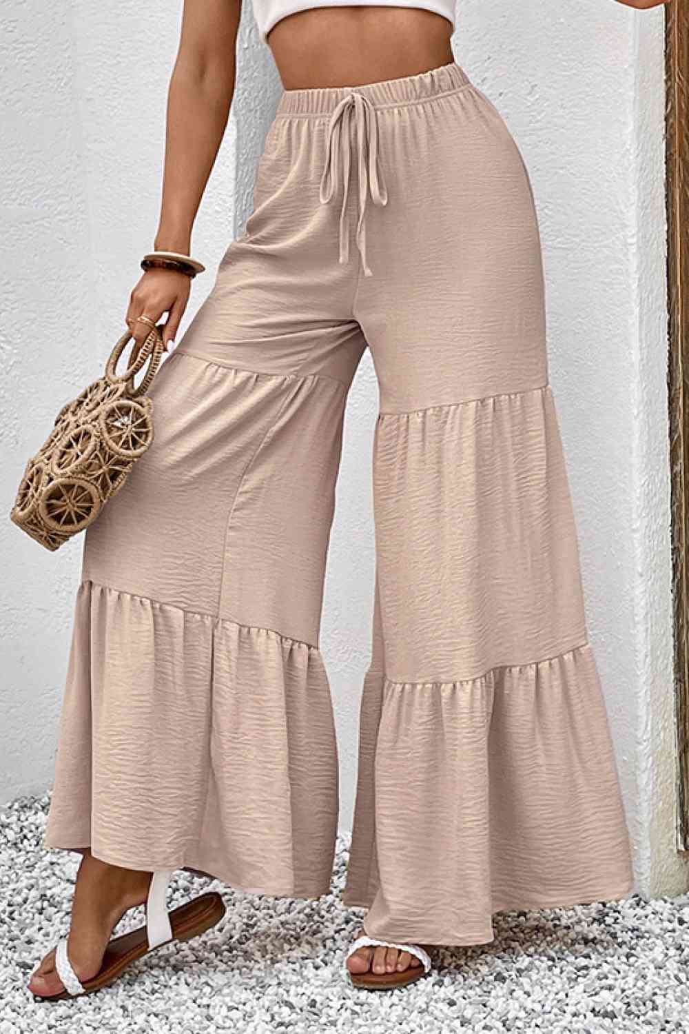 Perfee Drawstring Waist Tiered Flare Culottes - Pahabu - Women's Clothing & Shop