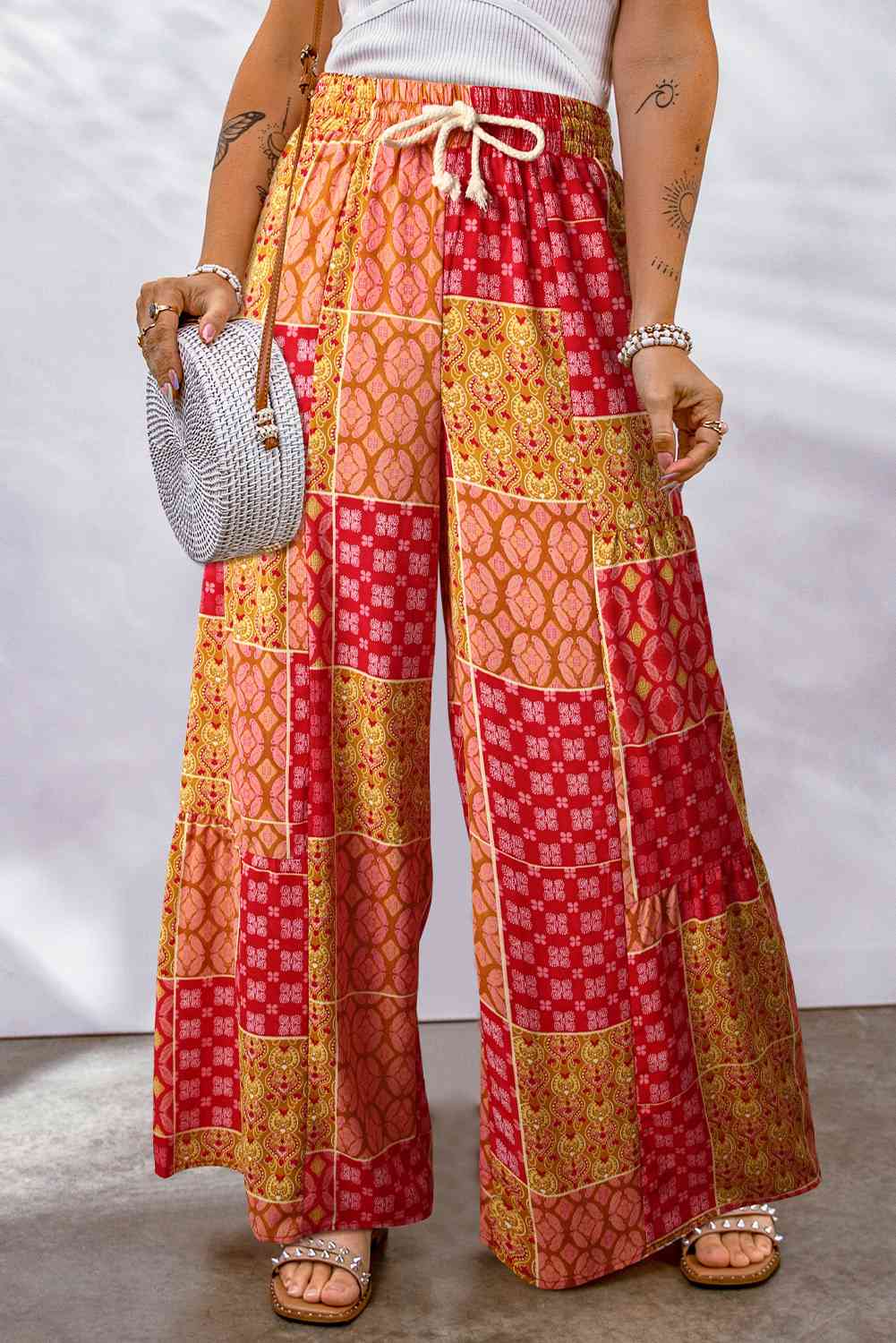 Bohemian Patchwork Drawstring Wide Leg Pants - Pahabu - Women's Clothing & Shop