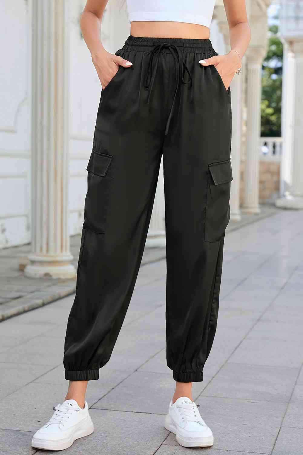 Long Tie Waist Pocketed Pants - Pahabu - Women's Clothing & Shop