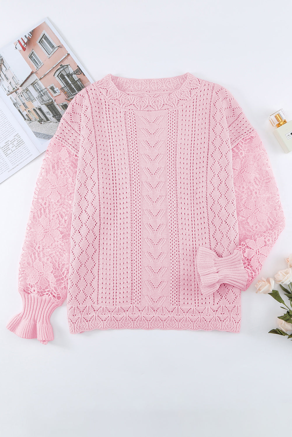 Openwork Round Neck Long Sleeve Sweater - Pahabu - Women's Clothing & Shop