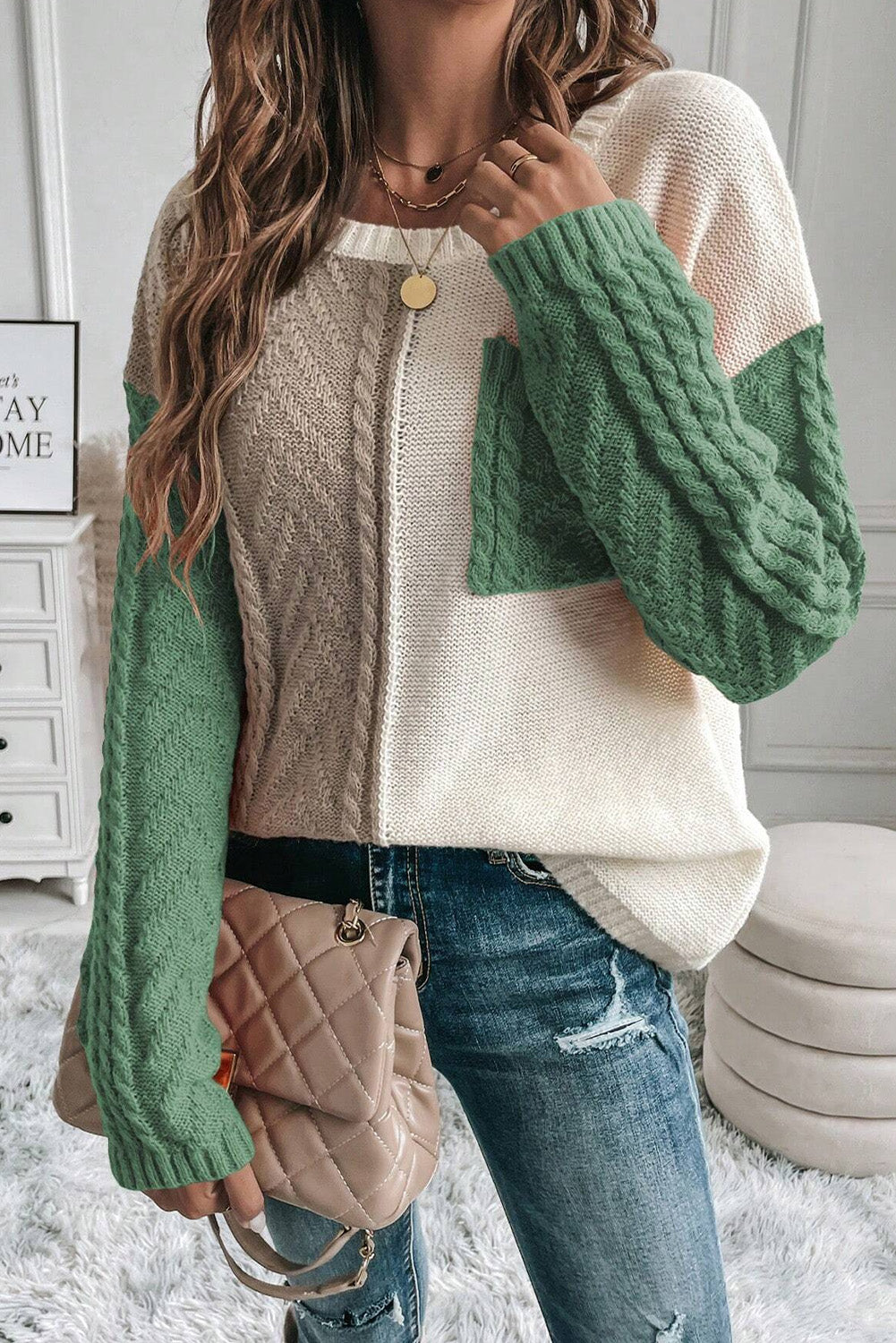 Double Take Full Size Color Block Drop Shoulder Sweater - Pahabu - Women's Clothing & Shop