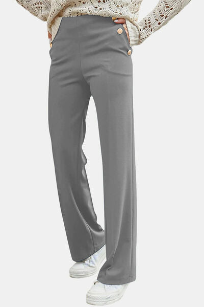 Decorative Button High Rise Pants - Pahabu - Women's Clothing & Shop