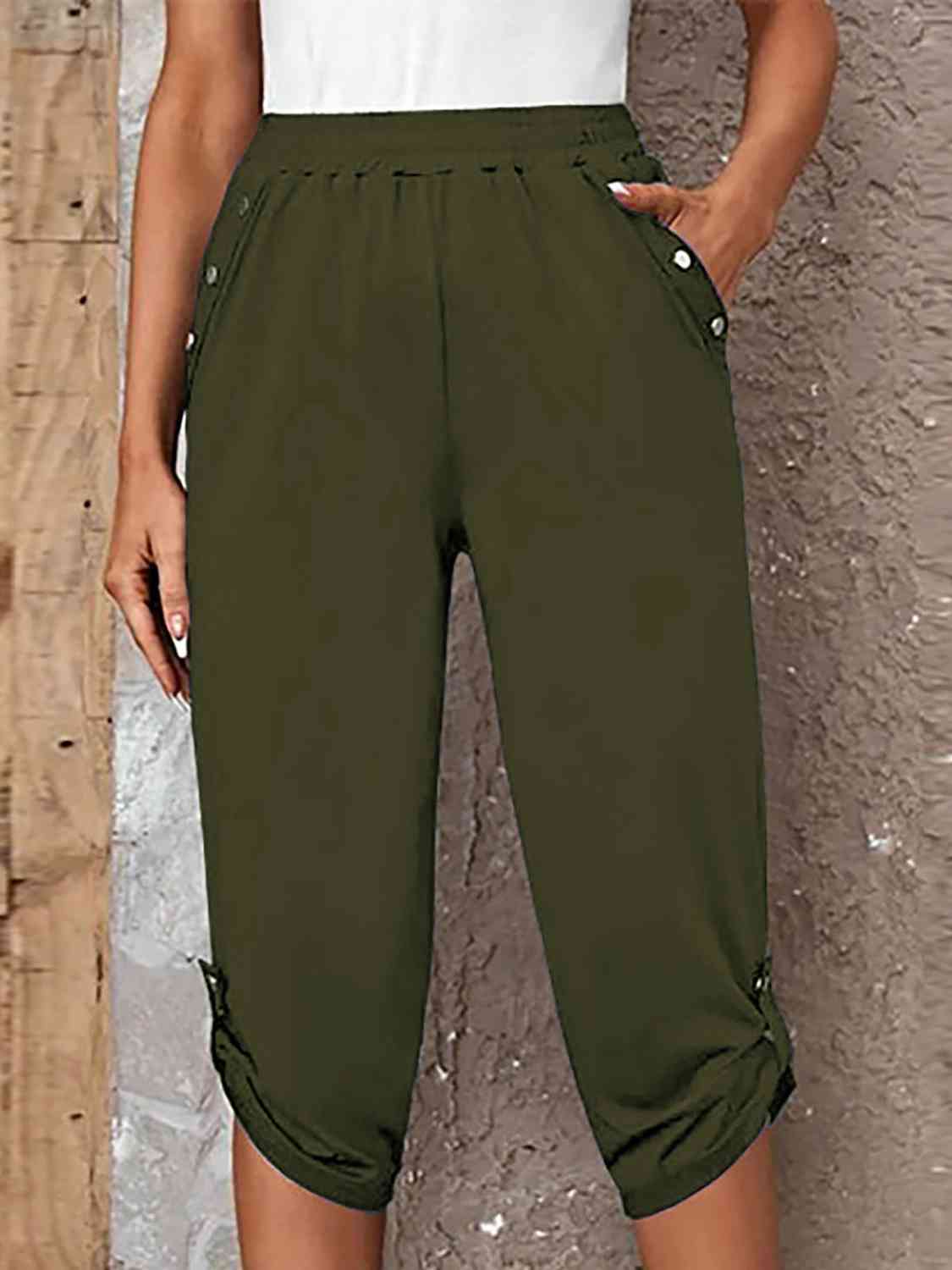 Full Size Roll-Tab Capris Pants - Pahabu - Women's Clothing & Shop