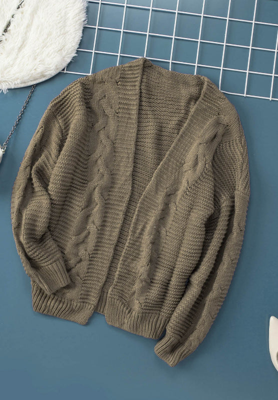 Cable-Knit Open Front Cardigan - Pahabu - Women's Clothing & Shop