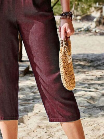 Pocketed Elastic Waist Capris - Pahabu - Women's Clothing & Shop