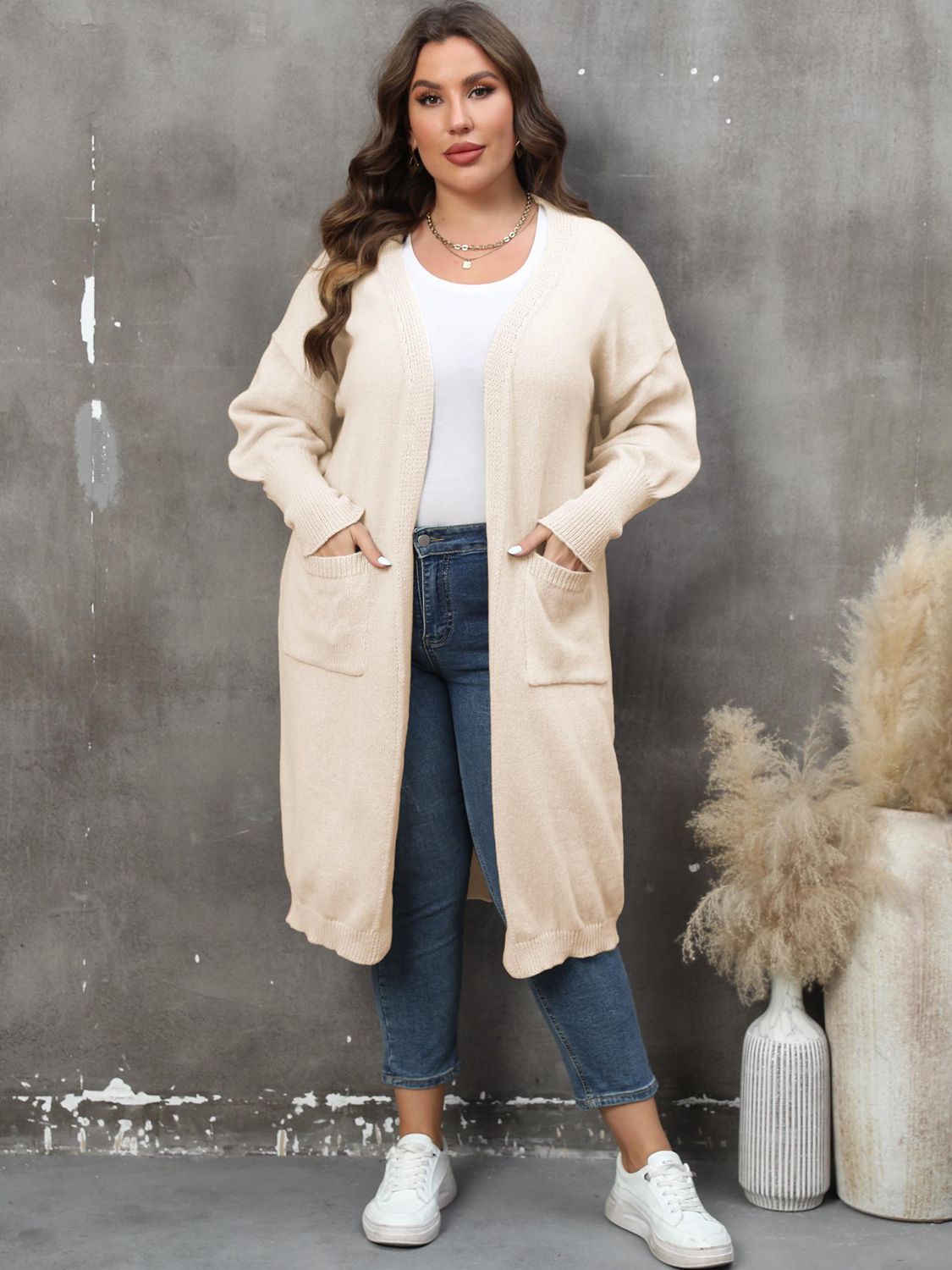 Plus Size Long Sleeve Pocketed Cardigan - Pahabu - Women's Clothing & Shop