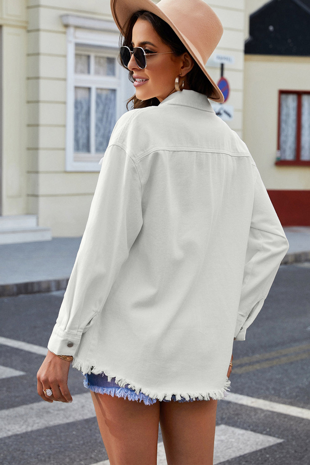 Button Up Pocketed Raw Hem Denim Jacket - Pahabu - Women's Clothing & Shop