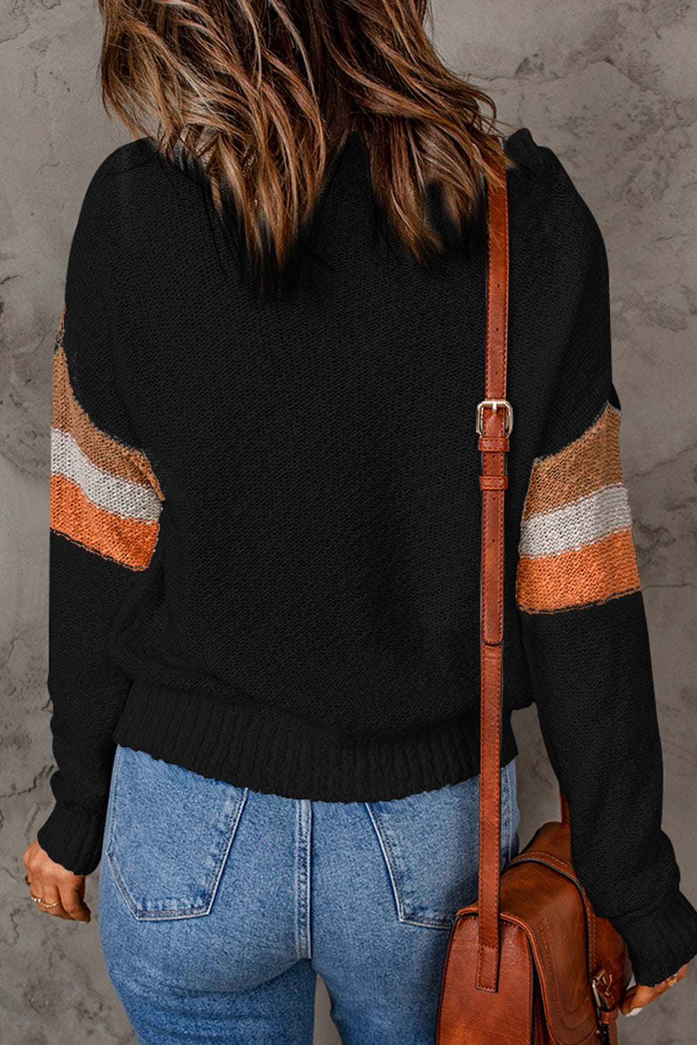 Contrast Round Neck Dropped Shoulder Sweater - Pahabu - Women's Clothing & Shop