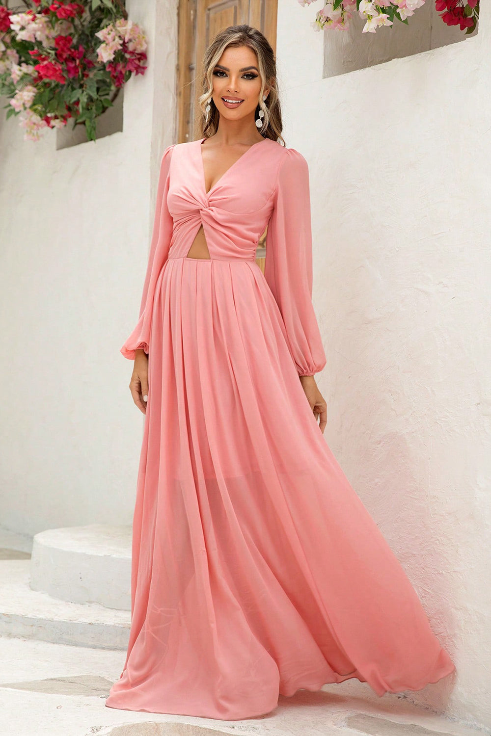 Twist Front Cutout Long Sleeve Dress - Pahabu - Women's Clothing & Shop