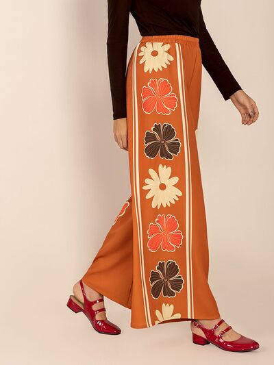 Printed Elastic Waist Wide Leg Pants - Pahabu - Women's Clothing & Shop