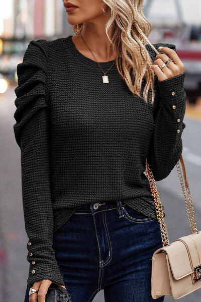 Decorative Button Puff Sleeve T-Shirt - Pahabu - Women's Clothing & Shop