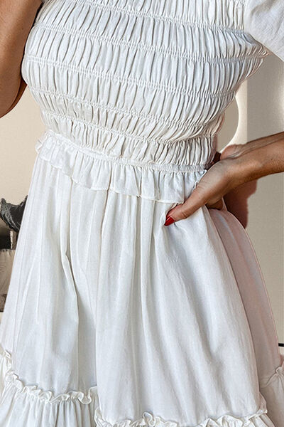 Frill Ruched Short Sleeve Mini Dress - Pahabu - Women's Clothing & Shop