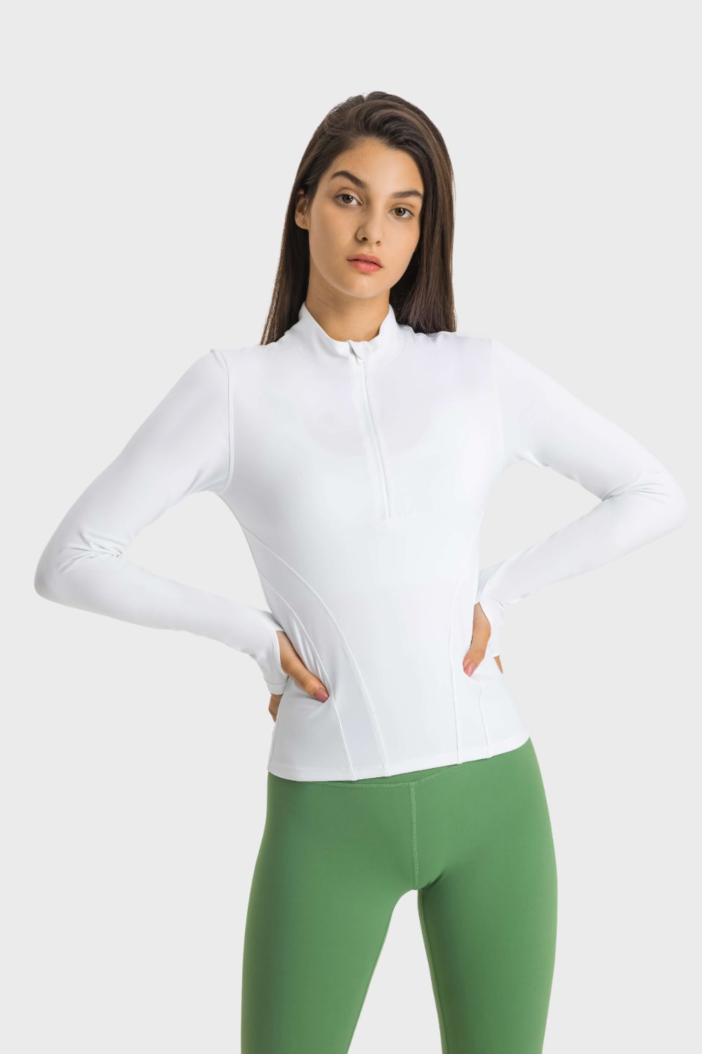 Millennia Half Zip Thumbhole Sleeve Sports Top - Pahabu - Women's Clothing & Shop