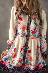 Flower Button Down Lantern Sleeve Dress - Pahabu - Women's Clothing & Shop