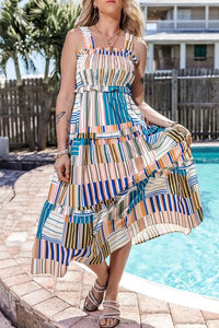 Square Neck Wide Strap Midi Dress - Pahabu - Women's Clothing & Shop