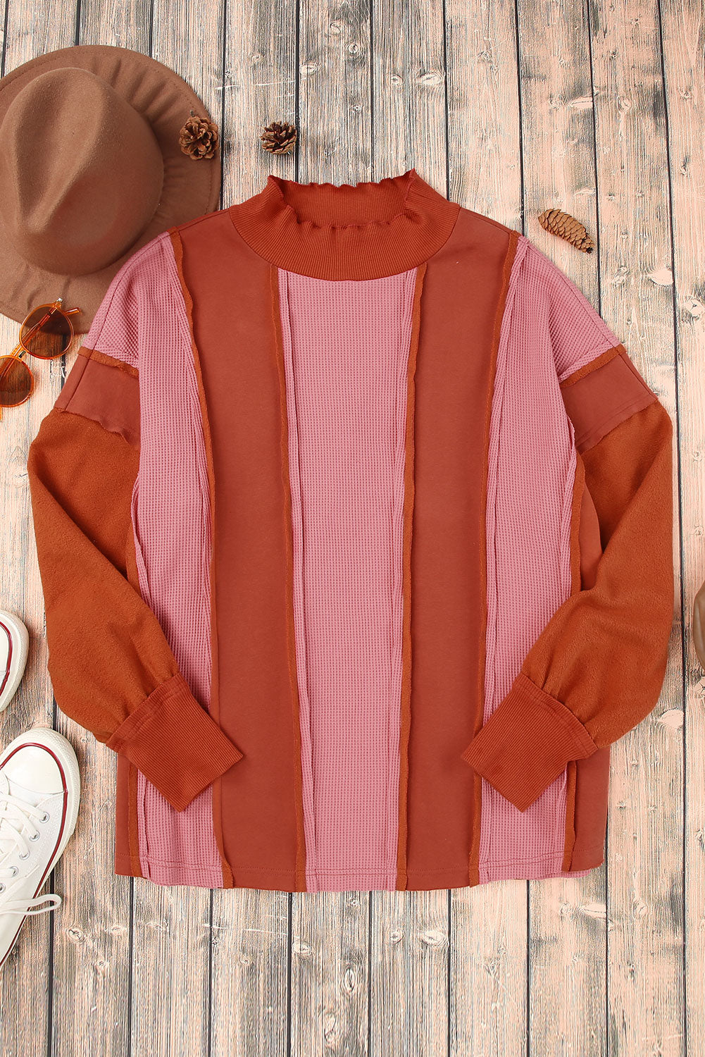 Color Block Exposed Seam Top - Pahabu - Women's Clothing & Shop