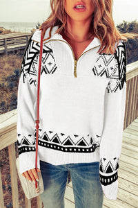Zip-Up Mock Neck Dropped Shoulder Pullover Sweater - Pahabu - Women's Clothing & Shop