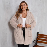 Plus Size Open Front Long Sleeve Hooded Fuzzy Jacket - Pahabu - Women's Clothing & Shop